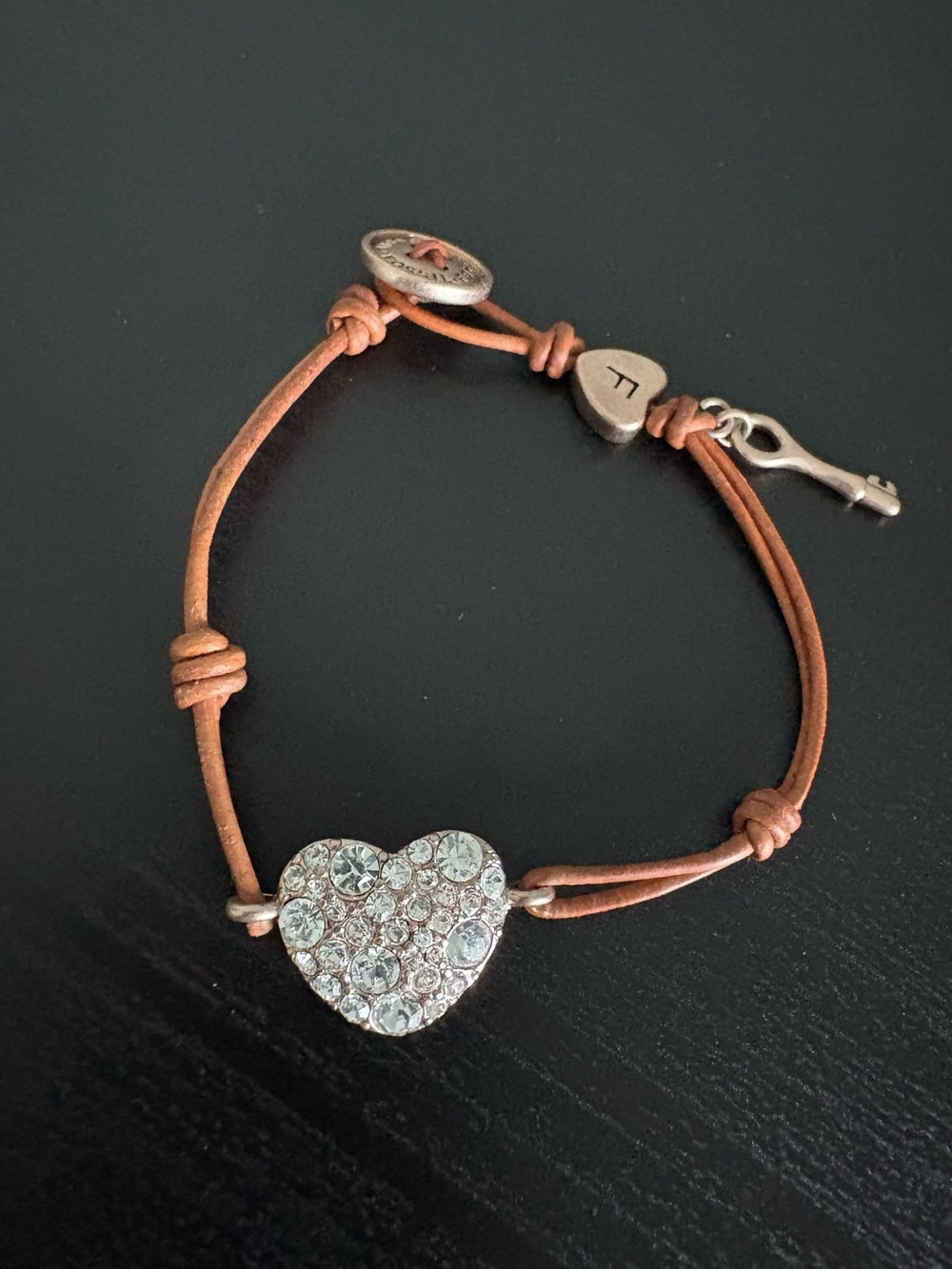 Fossil Brown Leather Heart Bracelet
